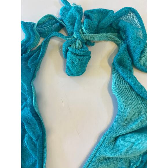 Y2K Bebe Turquoise Halter Neck Ruffled Top Small Boho Fairy 90s Coquette Twee - Picture 7 of 16